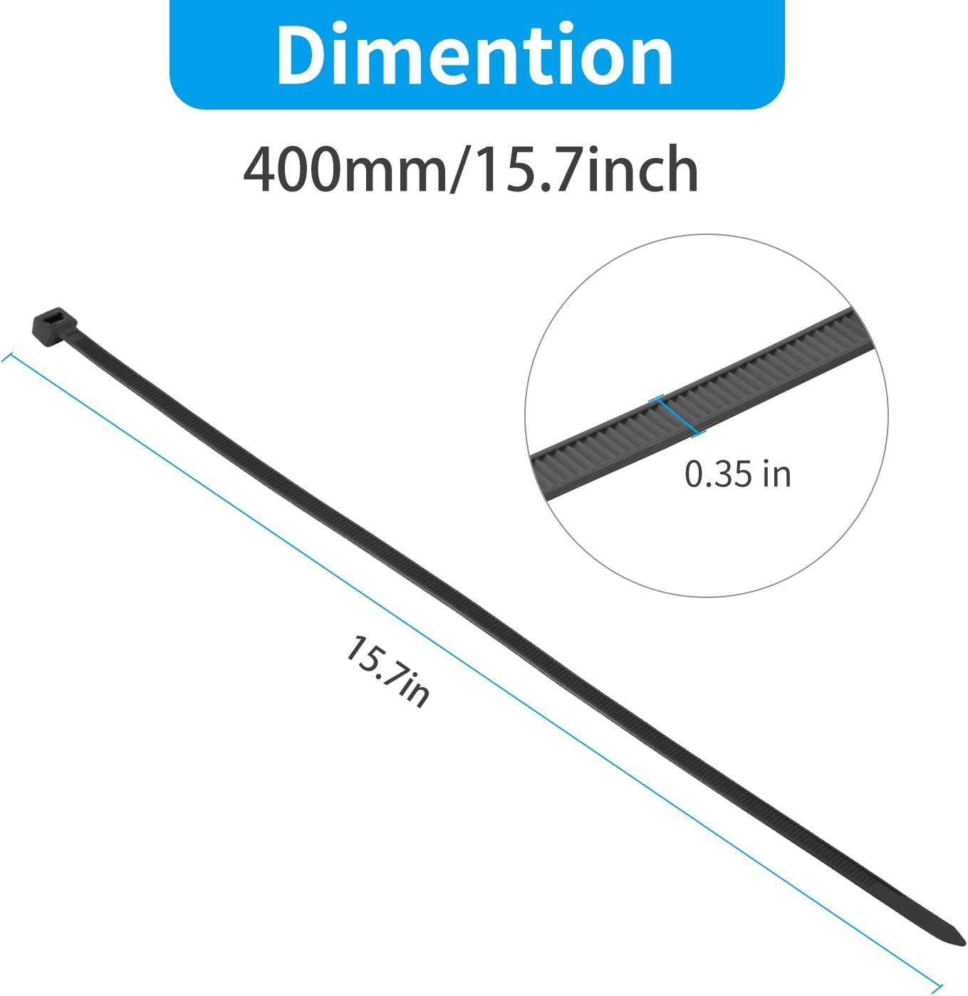 XINGO 16 Inch Black Large Zip Ties Heavy Duty 100 PCS, 200 LBS Ultra Strong Plastic Wire Ties, Large Cable Ties Extra Long Tie Wraps, Indoor and Outdoor UV Resistant