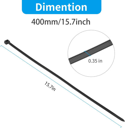 XINGO 16 Inch Black Large Zip Ties Heavy Duty 100 PCS, 200 LBS Ultra Strong Plastic Wire Ties, Large Cable Ties Extra Long Tie Wraps, Indoor and Outdoor UV Resistant