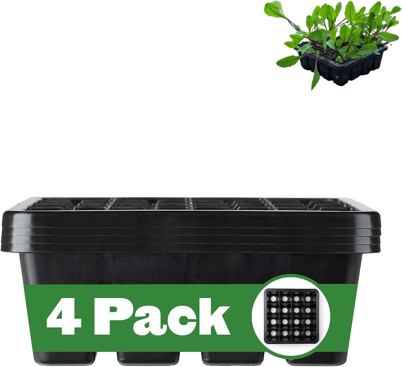 Epic Gardening Reusable Seed Starter Tray - 16 Cell/16 Seedling Starter Trays - Easy Watering, Indoor Greenhouse, Plant Starter, Gardener-Friendly for Seedlings | UV-Treated & BPA-Free - Black