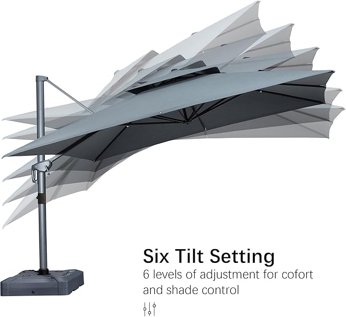 PURPLE LEAF 9' x 12' Cantilever Patio Umbrella Outdoor Umbrella with 280lbs Base Large Rectangular Windproof Offset Umbrella for Pool Deck Garden, Mist Grey