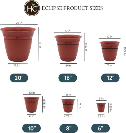 The HC Companies Eclipse Round Planter with Saucer - Outdoor & Indoor Plant Pot with Drainage Holes - Lightweight, UV-Resistant Plastic Pots for Plants, Flowers & Herbs (8" Clay, Pack of 1)