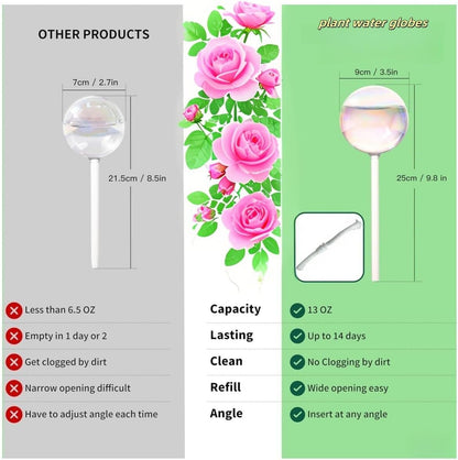 13 oz Up 2 Weeks Extra Large Watering Globes, Light Iridescent Plant Watering Globes, Water Globes for Indoor Plants, Watering Globe, 2 Pack