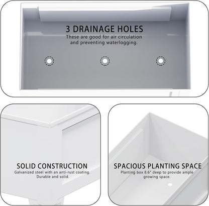 Raised Garden Bed with Low Profile Design Metal Planter Box for Growing Fresh Herbs Vegetables Flowers Succulents&Other Plants for Outdoor Backyard Patio Deck Balcony White