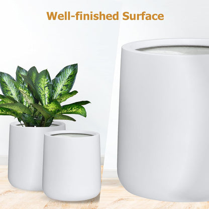 13" H x 12.6" D Conico Fiberstone Round Planter with Drainage Hole, Smooth Finishes, Weather Resistant for Indoor and Outdoor Use, Included 2 Extra Coco Mats (White, 10" Pot Opening)