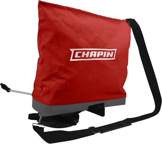 Chapin 84700A 25-Pound Professional Handheld Bag Seed spreader with Waterproof Bag, Enclosed Gears, Rear Baffle, Adjustable Shoulder Strap and Multiple Spread Options, Red