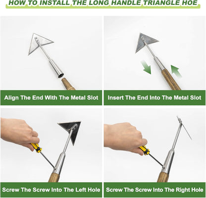 Haliaeetus Triangle Hoe, 60'' Scuffle Hoe for Keeping Your Back from Tiring Out, Weeding Just in Push-Pull Motion, Rogue Hoe with Triangle Head for Quickly Clear Out a lot of Weeds from All Direction