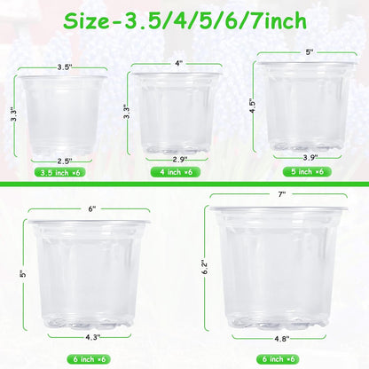 30 Pack 3.5/4/5/6/7 Inch Clear Nursery Pots with Drainage Holes, Transparent Plastic Pots for Plants, Reinforced Seed Starter Pots Flower Pots