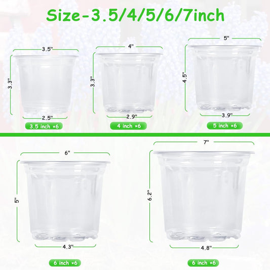 30 Pack 3.5/4/5/6/7 Inch Clear Nursery Pots with Drainage Holes, Transparent Plastic Pots for Plants, Reinforced Seed Starter Pots Flower Pots
