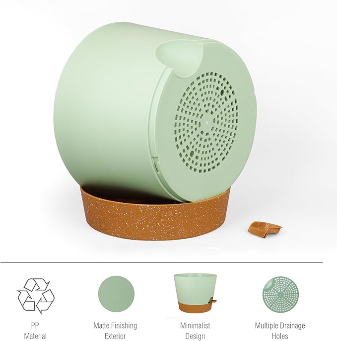 12 inch Large Self Watering Pots for Indoor Outdoor Plants, Flower Plant Pots with Drainage Holes for Garden House Plants, Plastic Planters with Reservoir for Home, Green with Brown