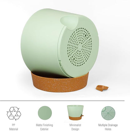 12 inch Large Self Watering Pots for Indoor Outdoor Plants, Flower Plant Pots with Drainage Holes for Garden House Plants, Plastic Planters with Reservoir for Home, Green with Brown