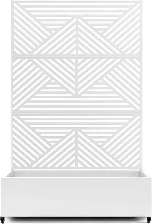 Raised Garden Bed with Trellis and Wheels,73"x47"x16" Metal Raised Garden Bed,White Diamond Metal Planter with Climbing Trellis for Vines & Vegetables