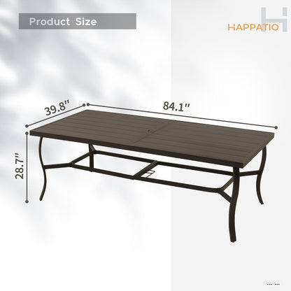 HAPPATIO Outdoor Dining Table for 8, Aluminum Rectangle Outdoor Dining Table with Umbrella Hole, All-Weather Aluminum Patio Dining Table for Garden Yard Poolside, Only Table, Black