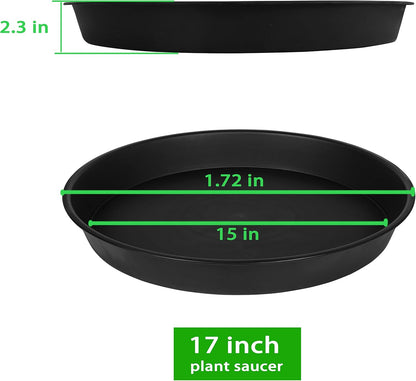 2 Pack of 16 17 inch Plant Saucer (15 inch Base), 2.3" Depth, Plant Trays for Pots, Plastic Plant Saucers for Indoors, Bird Bath Bowls, Flower Pot Drip Trays for Planter (17", Black)