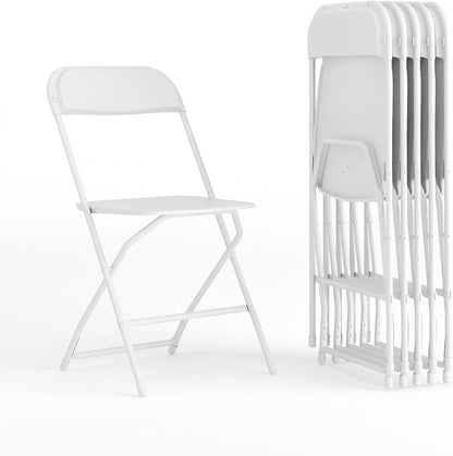 Flash Furniture Hercules Series Plastic Folding Chairs for Parties and Weddings, Stackable Commercial Event Seats with 650-lb. Static Weight Capacity, Set of 6, White