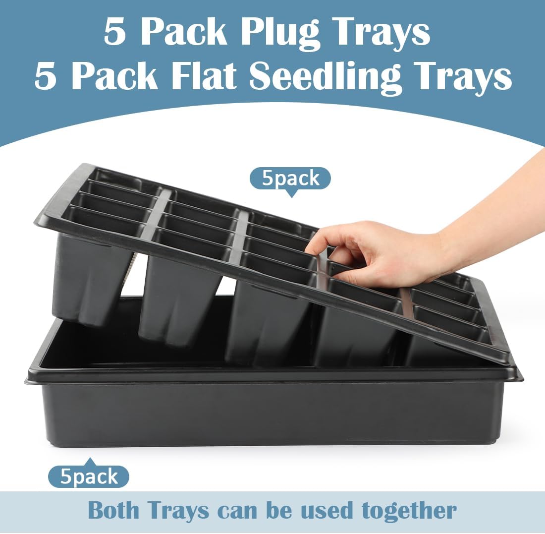 2.5 inch Square Pots 3.5 inch Deep 20 Cell Seedling Trays with Water Collection Nursery Trays (15"x11"x3") for Seeds Starting and Transplanting(5 Sets)