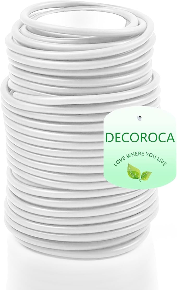 Decoroca Soft Plant Ties for Support - 65.6' Reusable Waterproof Plant Wire, Garden Twist, for Indoor & Outdoor Plants and Home Organizing（1pc/White）
