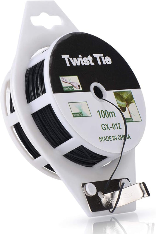 328ft (100m) Twist Ties, Plant Ties for Vines Garden Wire with Cutter for Gardening Home Office, Multi-Function Black Plastic Coated Wire