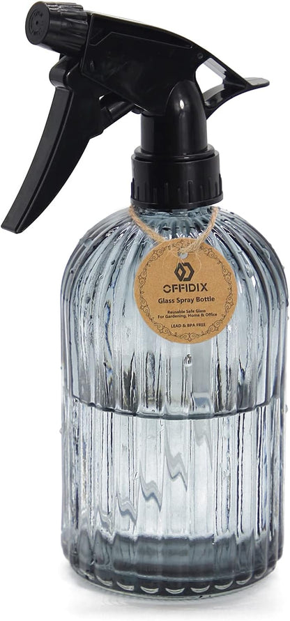 OFFIDIX Glass Spray Bottle, Garden Plants Indoor Plant Mister with Adjustable Nozzle, 0.4L/13.5oz Pressure Watering Can Handheld Spray Bottle for Outdoor Indoor Plants and Cleaning Work (Gray)