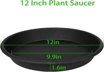 2 Pack of Plant Saucer 12 inch, 12 inch Plastic Plant Drip Trays, Heavy Duty Plant Trays for Indoors no Holes, Plant Water Tray for Planters (Black)