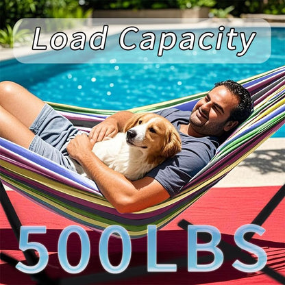 Double Hammock, Heavy Duty Portable, 500 lb Weight Capacity, Perfect for Both Indoors and Outdoors, 2 Person Hammock with Carrying Bag, Rainbow