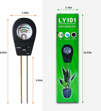 Soil Test Kit, ph Soil Tester for Garden Soil - 3-in-1 Digital Soil Moisture Meter, Soil pH Meter & Fertility Soil Tester for Indoor & Outdoor Garden, Farm, Patio, Lawn，Black
