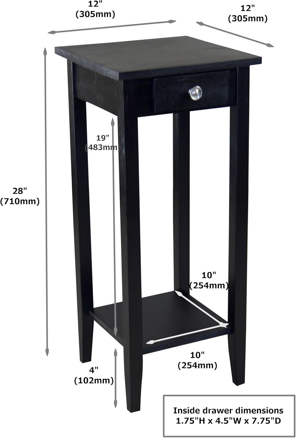 2-Tier Solid Acacia Plant Stand w/Drawer