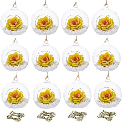 Set of 12 Air Plant Holder Hanging Glass Globe Tea Light Candle Holders Home Wedding Party Centerpieces Decor Indoor Outdoor Tealight Candleholders (12Pcs 4 inches Diameter)