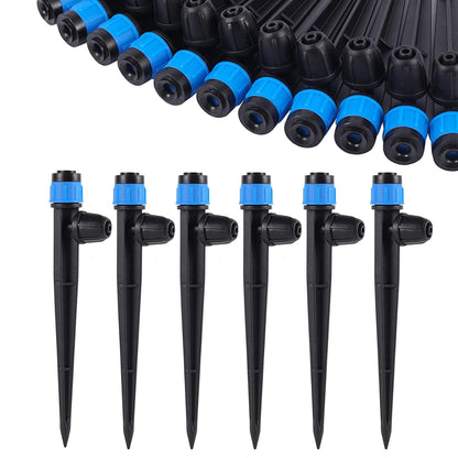 Drip Irrigation Emitters with Adjustable 360 Degree Water Flow Drippers Sprayer for 1/4 inch Tubing, Garden Drippers Sprayer Perfect for House Garden Watering System.(50pcs-Blue 360 Degree Sprayer)