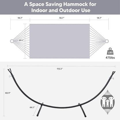 SUNCREAT Stand Alone Hammocks for Outside, 2 Person Self Standing Hammock, Light Gray