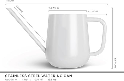 Metal Watering Can for Indoor Houseplants Outdoor Garden Long Sprout Water Can for Succulents Herb Bonsai Modern Garden Tool 33.8oz/1000ml (Brilliant White)