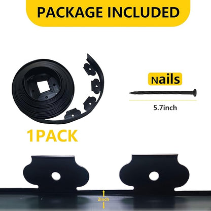 2 in Tall, 33FT Long Landscape Edging Garden Edging Border, Plastic Landscape Edging Kit with Spikes, for Garden, Flower Beds, and Lawn, Black