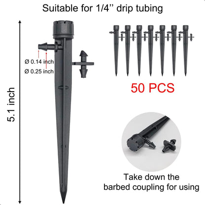 50 Pcs Drip Irrigation Emitters, Adjustable Flow 0-18 GPH Irrigation Drippers with Stake, 360 Degree Flow Sprinkler Head, Micro Sprinkler for Garden Patio Lawn Flower Bed