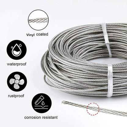 1/16 Inch 304 Stainless Steel Wire Rope Kit - 100ft 7x7 Strand Core Vinyl Coated Aircraft Cable with Turnbuckles for Outdoor String Lights Hanging, Garden & Guy Wire Support
