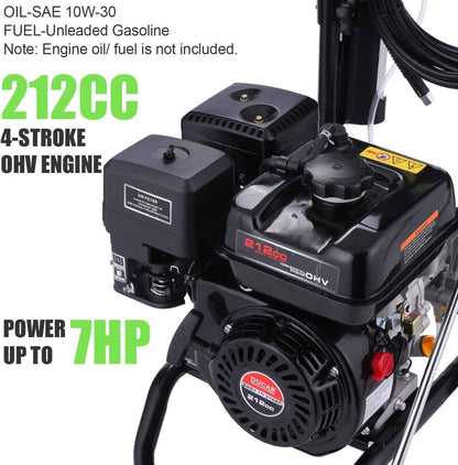 4200PSI Gas Pressure Washer, 4.0GPM Heavy Duty Power Washer with 212CC 7.0 HP, 5 Nozzles, 25ft Hose & 0.5Gal Soap Tank,for Cleaning Car Driveways Fence Furniture, EPA/CARB/ETL Compliant (Black)