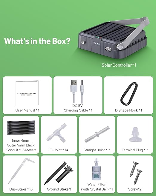 Solar Automatic Drip Irrigation System, Harness Sunshine or External Power for Indoor and Outdoor Use, Rain or Shine! Anti-Siphoning, Supports Up to 15 Potted Plants, User-Friendly Design. (Gray-1pcs)