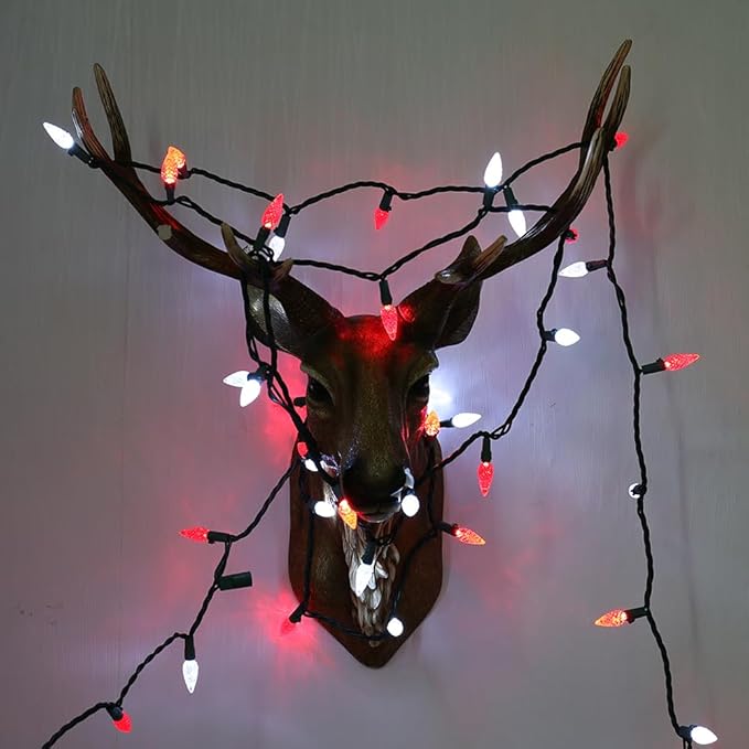 Brizled Red & White C5 Christmas Lights, 33ft 100 LED Christmas tree Lights, Connectable 120V UL Certified Faceted Christmas Lights Outdoor Indoor Xmas Lights for Christmas Tree Party Roof Decoration