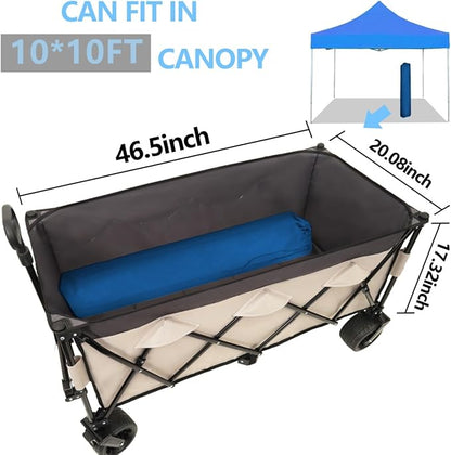51-inch Extended Heavy-Duty Garden Cart for Camping & Sports, Shopping, Foldable Utility Wagon - 480lbs Capacity with 7" All-Terrain Wheels and Adjustable Handle