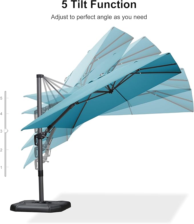 PURPLE LEAF 9' X 12' Left-right Tilt Patio Umbrella Outdoor Cantilever Swivel Rectangle Umbrella Aluminum Offset Umbrella with 360-degree Rotation for Garden Deck Pool Patio Turquoise Blue