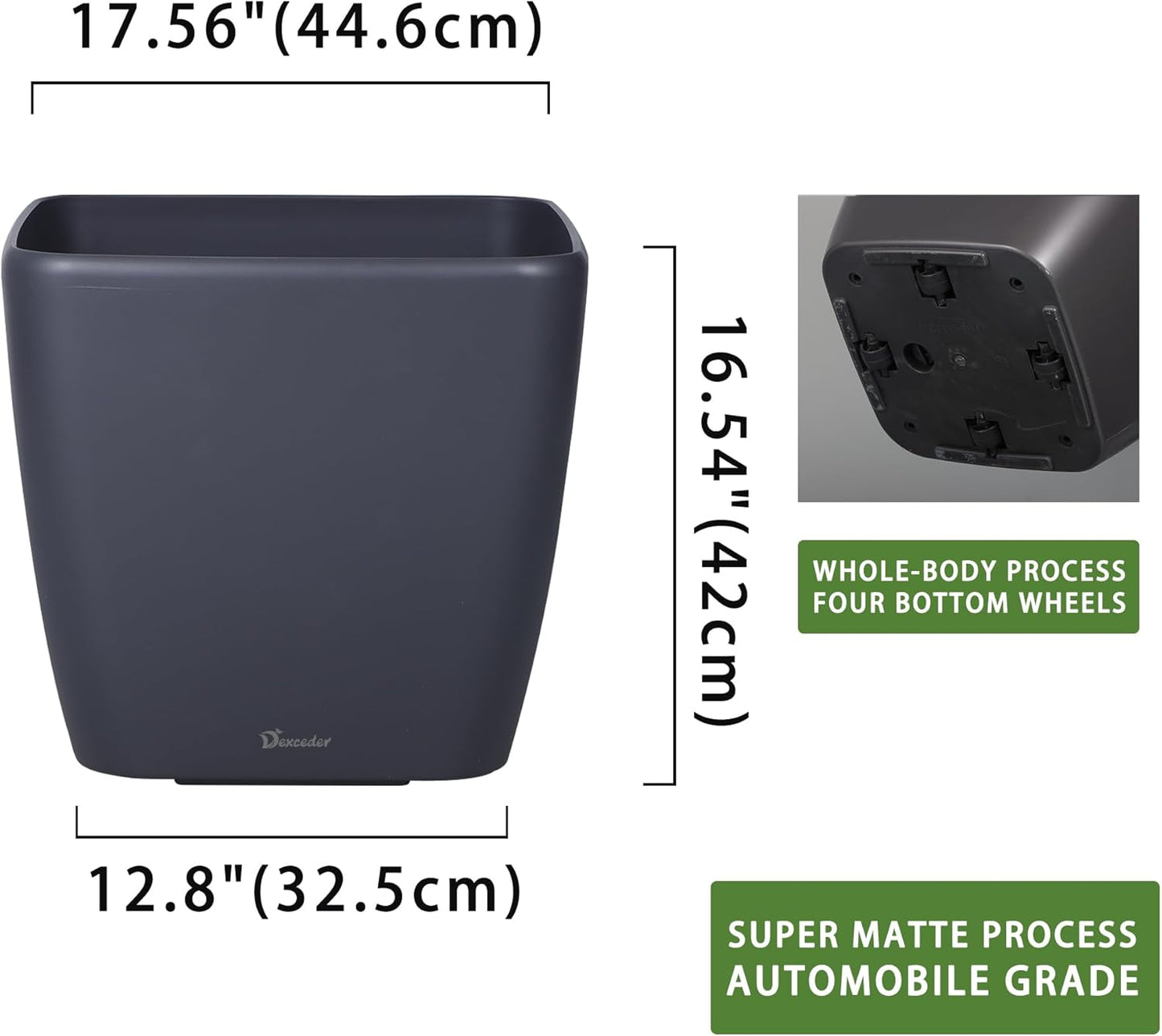 Dexceder 18x17 Self Watering Planter with Wheels Indoor Outdoor, Inner Mat Design, Thickened Large Floor Standing Flower Plant Pot with Water Level Indicator (Slate Gray Matte)