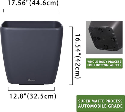 Dexceder 18x17 Self Watering Planter with Wheels Indoor Outdoor, Inner Mat Design, Thickened Large Floor Standing Flower Plant Pot with Water Level Indicator (Slate Gray Matte)