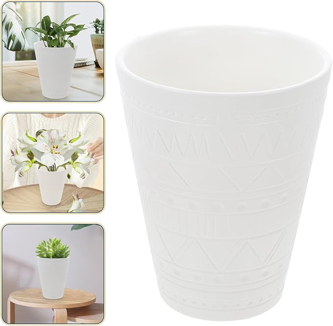 Ceramic Bonsai Planter with Geometric Pattern Indoor Plant Pot for Balcony Round Nursery Pot with Drainage White Glossy Flower Container for Office and Decor