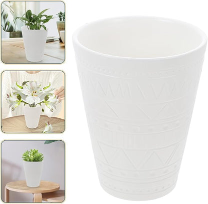 Ceramic Bonsai Planter with Geometric Pattern Indoor Plant Pot for Balcony Round Nursery Pot with Drainage White Glossy Flower Container for Office and Decor