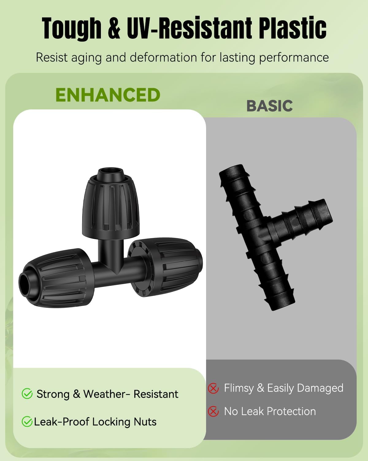 Pawfly 15 Pcs Drip Irrigation Fittings for 1/2 Inch Irrigation Tubing (1/2" ID x 0.64" OD), 1/2" Drip Line T Connectors with Anti-Drop Lock Nuts, Barbed Tees for Garden Irrigation System