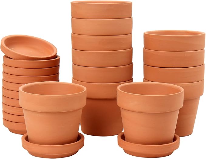 Briful 12 PCS Mini Terracotta Plant Pots 3.1"x2.9" Flower Pots Clay Pottery Planter with Saucer and Drainage Hole Cactus Succulent Nursery Pots- Great for Plants,Crafts