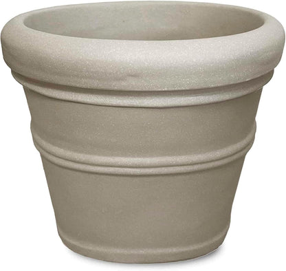 Crescent Garden Brunello Classic Rolled Rim Planter Pot, Indoor/Outdoor Weather-Safe Round Plant Pot, Small Plastic Houseplant Pot for Herbs, Succulents, Faux Plants - 12'' W (Parchment)