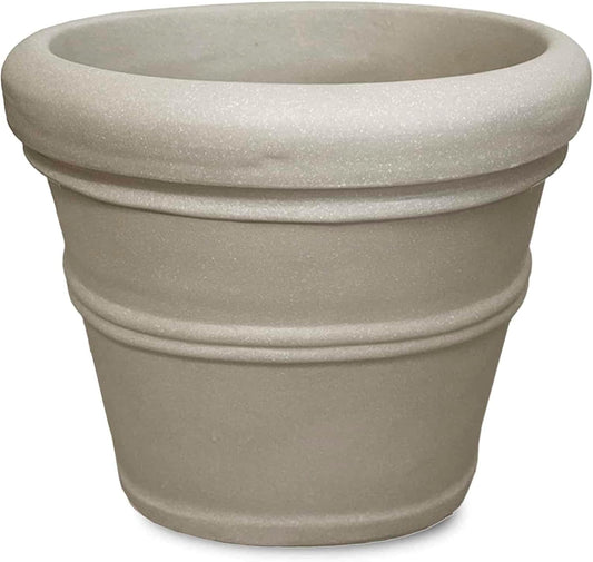 Crescent Garden Brunello Classic Rolled Rim Planter Pot, Indoor/Outdoor Plastic Round Plant Pot - Decorative Flower Pot - 20'' (Parchment)