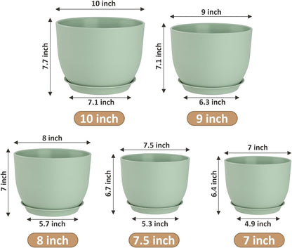 Plant Pots 10/9/8/7.5/7 inch Flower Pots with Multi Mesh Drainage Holes, Planters for Indoor Outdoor Garden Plants and Flowers. (Green)