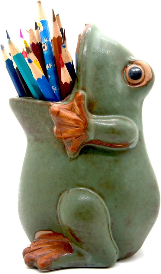 7" Ceramic Frog Shaped Plant Pot for Bonsai Flower Succulent Planter Candy Dish Pencil Holder Decor Multipurpose Frog Gift