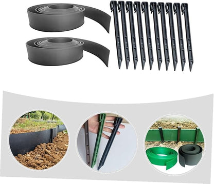SUPVOX Flexible Plastic Landscape Edging Coil Kit with Spikes Garden Border Fence for Lawn Flower Beds and Shrubbery Easy to Cut and Shape for Tidy Separation