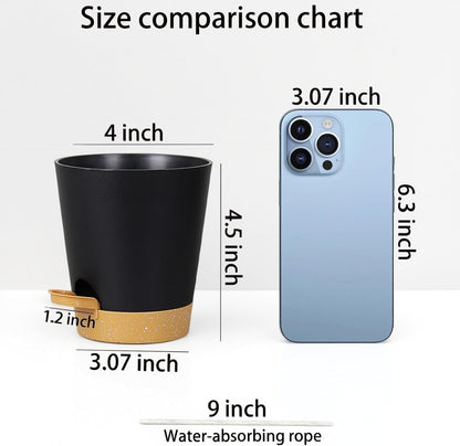 12 Pack 4 Inch Self Watering Plant Pots with Drainage and Saucers，Plastic Flower Pots for Indoor and Outdoor Plants, Nursery Planters for Houseplants and Herbs Black Brown, 4 inch 12pcs